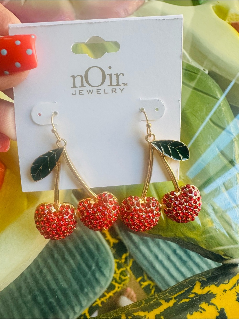 nOir Jewelry Red Crystal Cherry Drop Earrings